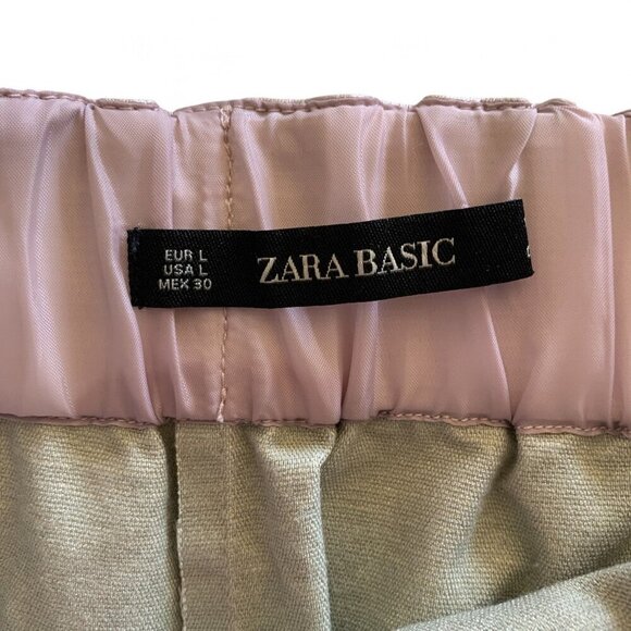 Zara Basic Metallic Blush Silver High-Waisted Mini Skirt With Pockets Size L - Picture 5 of 5